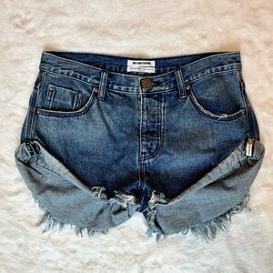 One Teaspoon Denim Shorts Button Fly High Rise Frayed Hem Size 26 NWOT